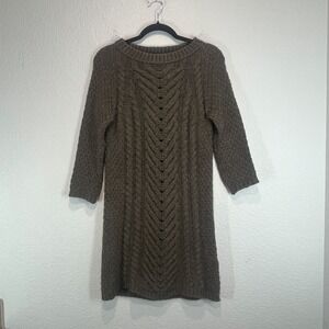Zara Midi Sweater Dress Womens Medium Brown Acrylic Cable Knit Ribbed Boat Neck